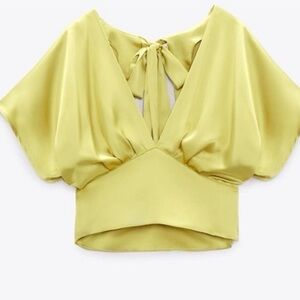 Zara Cream Satin V-Neck Top